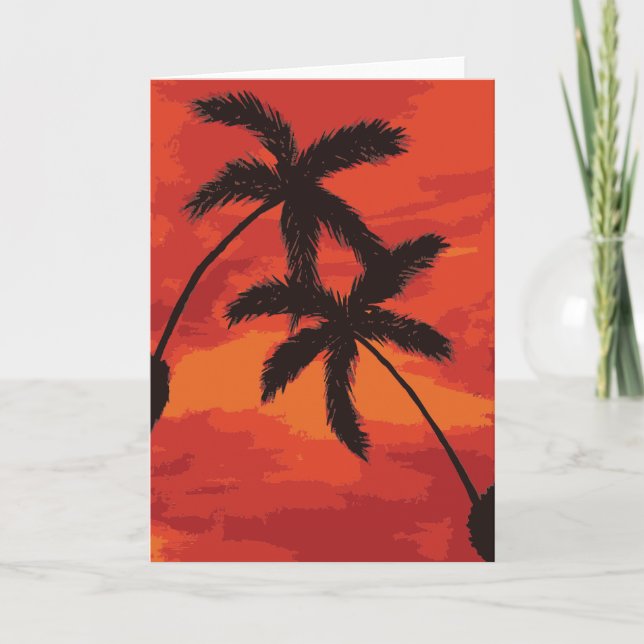 Palm Tree Silhouette Sonnenuntergang Malerei Karte (Vorderseite)