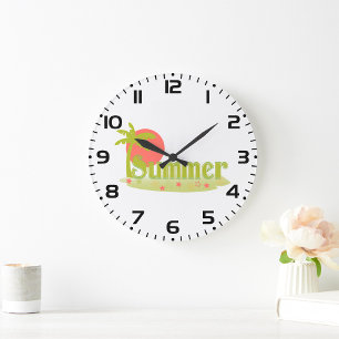 Palm Tree Sommer mit Sonne und Strand Große Wanduhr