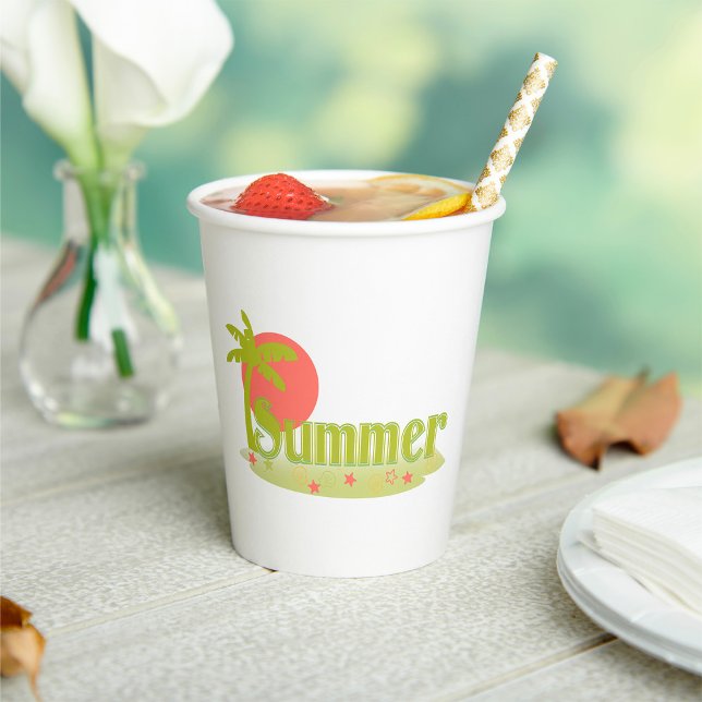Palm Tree Sommer mit Sonne und Strand Pappbecher (Von Creator hochgeladen)