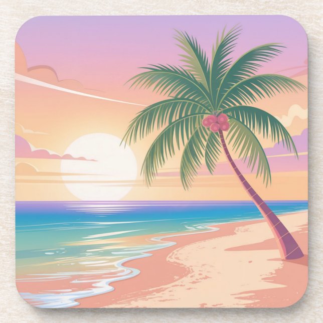 Palm Tree Sunrise Beach Untersetzer Set (Vorderseite)
