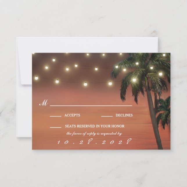 Palm Tree Sunset Beach Wedding Cartes RSVP (Devant)