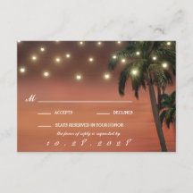 Palm Tree Sunset Beach Wedding RSVP Cards