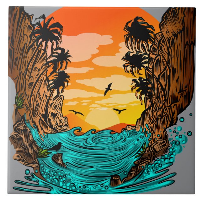 Palm Tree Sunset Fliese (Vorderseite)