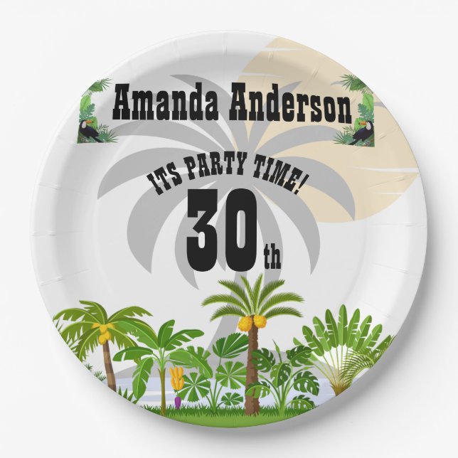 Palm Tree Sunset Paper Plate Tropical Island Pappteller (Vorderseite)