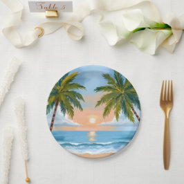 Palm Tree Sunset | Tropical Beach Hochzeit Pappteller