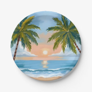 Palm Tree Sunset Tropical Beach Hochzeit Pappteller