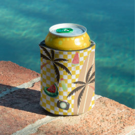 Palm Tree Surfboard Checkered Summer Dosenkühler