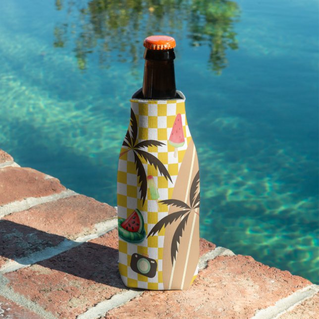 Palm Tree Surfboard Checkered Summer Flaschenkühler (In Situ Pool)