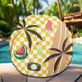 Palm Tree Surfboard Checkered Summer Rundes Kissen