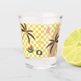 Palm Tree Surfboard Checkered Summer Schnapsglas