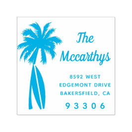 Palm Tree Surfboard Familienname Rücksendeadresse Permastempel