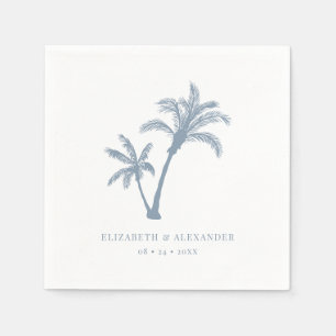 Palm Tree Tropical Beach Dusty Blue Wedding Serviette