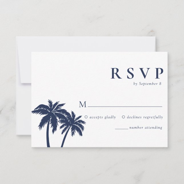 Palm Tree Tropical Beach Marine Wedding Carte RSVP (Devant)