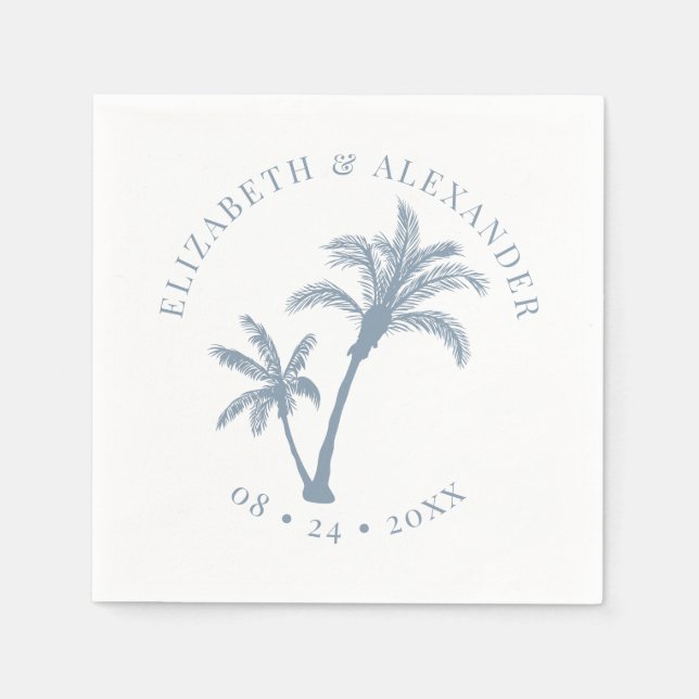 Palm Tree Tropical Beach Wedding Dusty Blue Serviette (Vorderseite)