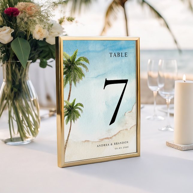 Palm Tree Tropical Beach Wedding Tischnummer (Von Creator hochgeladen)