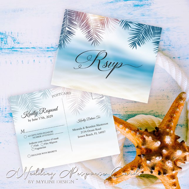 Palm Tree Tropical Island Beach Wedding RSVP Card Postkarte (Von Creator hochgeladen)