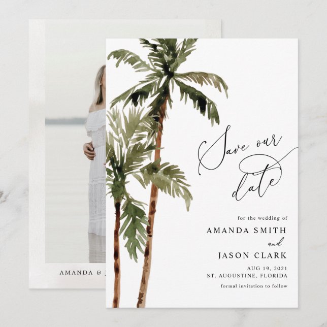Palm Tree Tropical Island Minimal Beach Rett The D Save The Date (Vorne/Hinten)