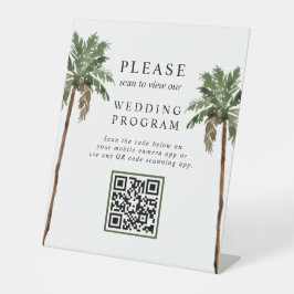 Palm Tree Tropical Island QR Code Wedding Program Sockelschild