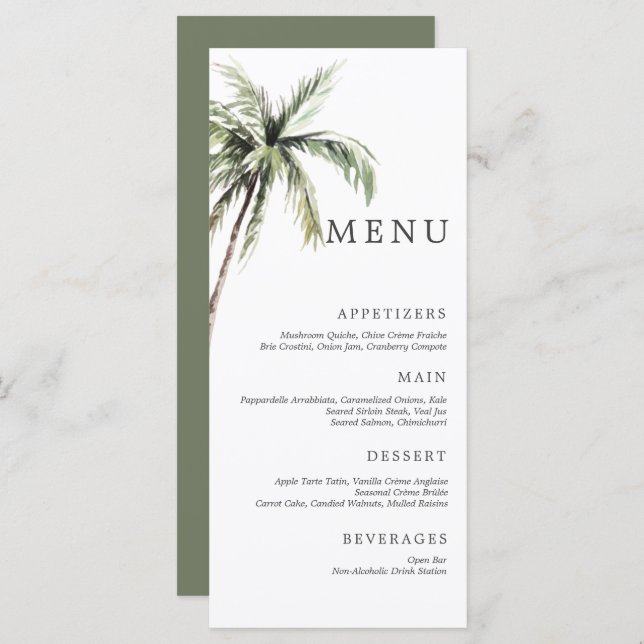 Palm Tree Tropical | Menu Serif Mariage minimal (Devant / Derrière)