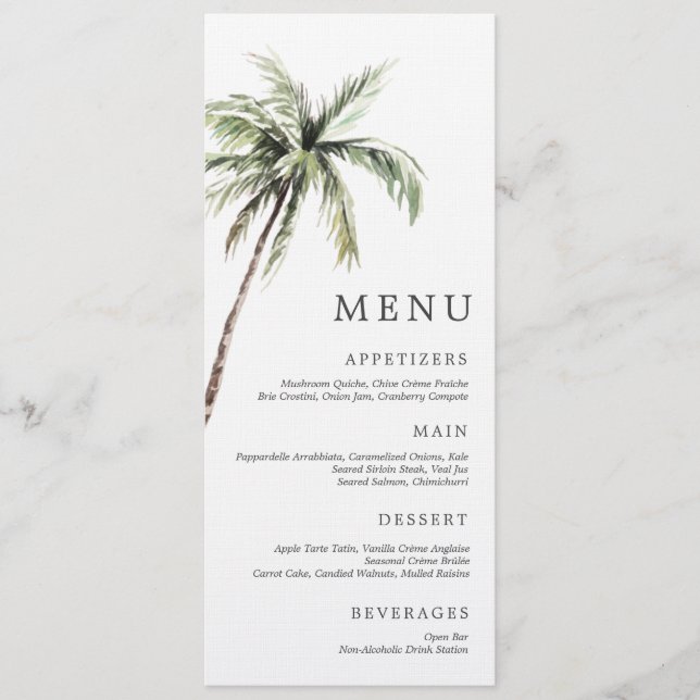 Palm Tree Tropical | Minimal Wedding Serif Menu Einladung (Vorderseite)