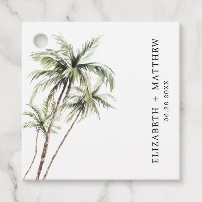 Palm Tree Tropical | Minimale Gastgeschenk Hochzei Geschenkanhänger (Vorderseite)