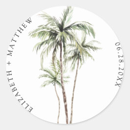 Palm Tree Tropical | Minimale Hochzeit Runder Aufkleber