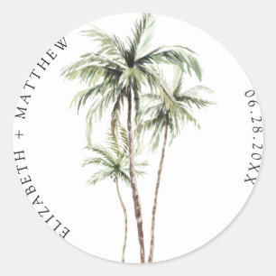 Palm Tree Tropical Minimale Hochzeit Runder Aufkleber
