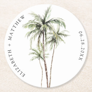 Palm Tree Tropical   Minimale Hochzeit Runder Pappuntersetzer