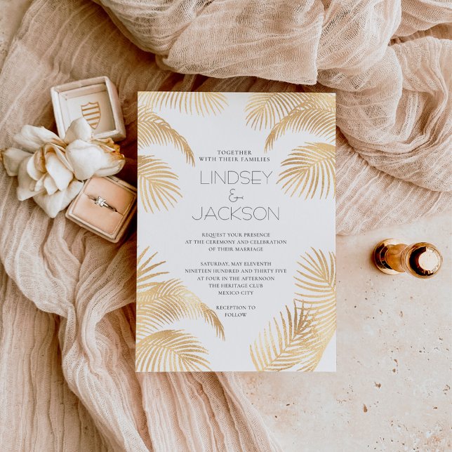 Palm Tree Tropical Minimalistisch Beach Wedding Go Folieneinladung (Von Creator hochgeladen)