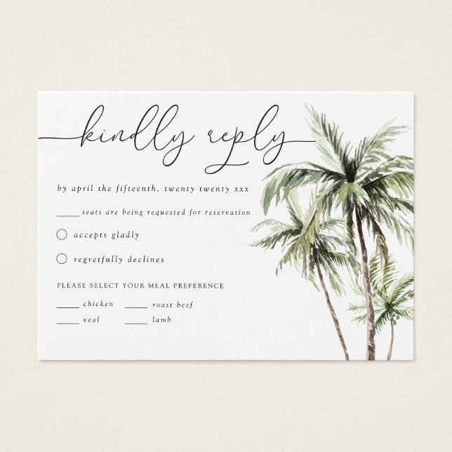 Palm Tree Tropical | Réponse RSVP de mariage minim (Devant)