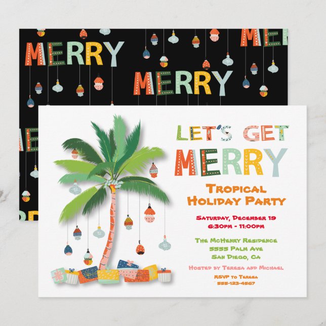 Palm Tree Tropical Retro Fête Invitation (Devant / Derrière)