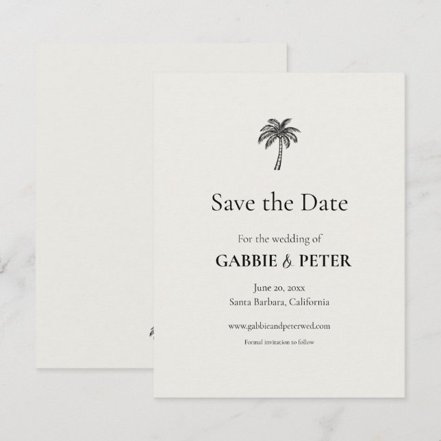 Palm Tree Typografy Clean Elegant Save the Date Einladung (Vorne/Hinten)