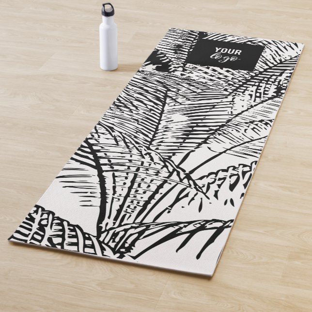 Palm Tree Verlasse Schwarz-weißes Business-Logo Yogamatte (Beispiel)