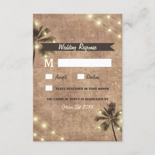 Palm Tree Vintag Lights Beach Wedding RSVP Cards Karte