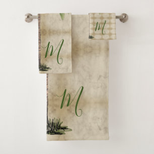 Palm Tree Vintag Tropical Elegant Monogram Badhandtuch Set