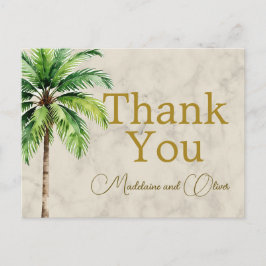 Palm Tree Watercolor Tropical Wedding Vielen Dank Postkarte