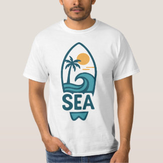 Palm Tree & Wave Surfboard Strand T-Shirt