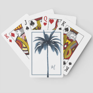 Palm Tree White Blue Tropical Elegant Monogram Spielkarten