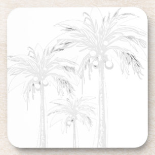 Palm Tree White Gray Moderne Wasserfarbe Tropisch Getränkeuntersetzer