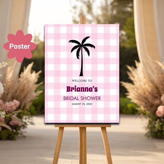 Palm Tree White Pink Checkered Bridal Empfang Poster (Von Creator hochgeladen)