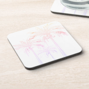 Palm Tree White Pink Moderne Wasserfarbe Tropisch Getränkeuntersetzer