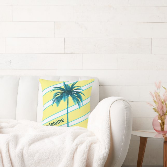 Palm Tree Yellow Blue Stripe Personal Throw Kissen (Liege)