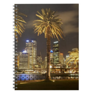 Palm Trees and CBD at Night, Sydney, New South Notizblock