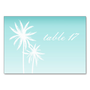 Palm Trees Aqua Wedding Tischnummer Card