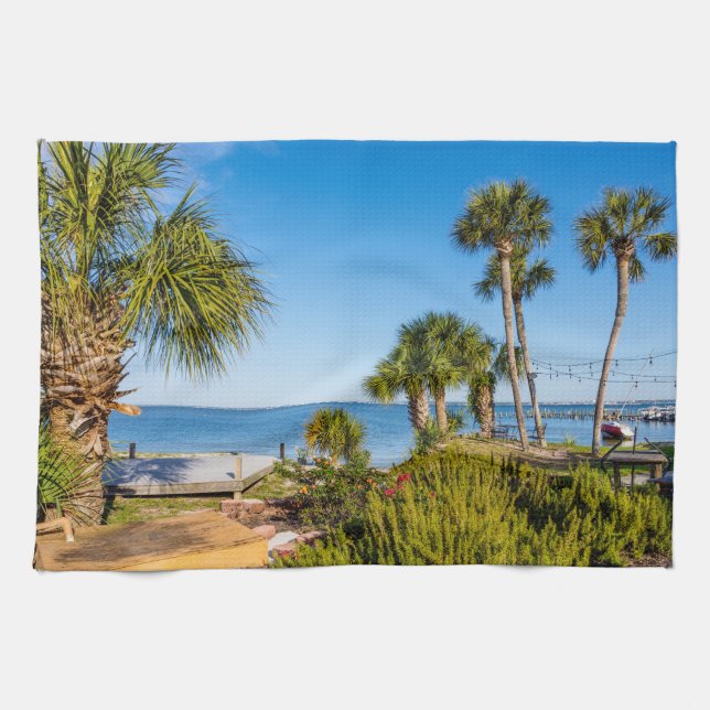 Palm Trees Bayside Morning Küche Handtuch (Horizontal)
