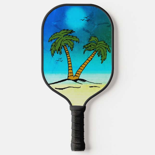 Palm Trees Beach Blue, Pickleball Schläger (Vorderseite)