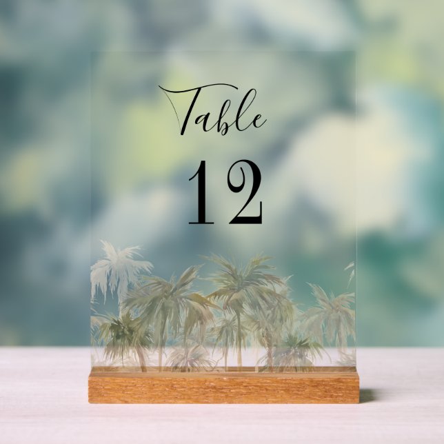 Palm Trees Beach Custom Wedding Tischnummer Acrylschild (Neutral)