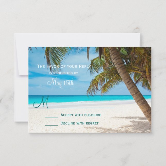 Palm Trees Beach Hochzeit in Urlaubsort RSVP Cards Karte (Vorderseite)