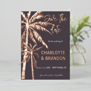 Palm Trees Beach Hochzeit Rose Gold Folieneinladung