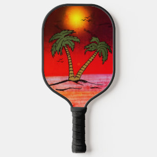 Palm Trees Beach Lila Pickleball Schläger